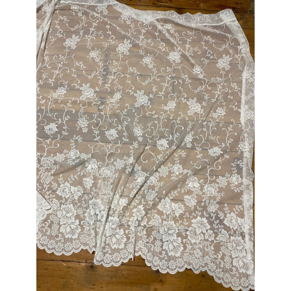 Vintage Lace Curtain Panel Floral 65”W x 56”L